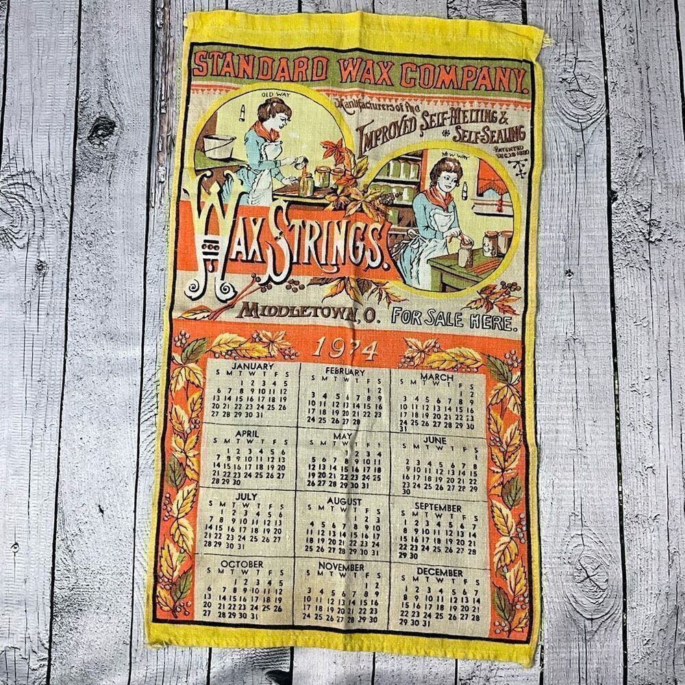 VINTAGE 1974 Calendar Linen Tea Towel